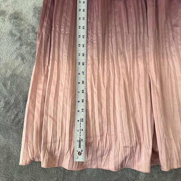 Sundance Ombre Pink V Neck Crinkle Pleated Satin Dress SMALL - Picture 2 of 6